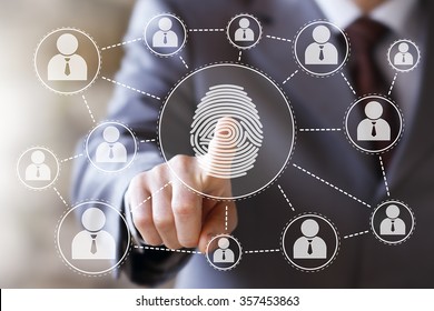 Businessman pressing modern technology web panel with fingerprint print