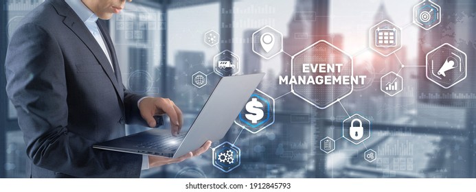 Businessman Pressing On Virtual Screen And Selecting Event Management.