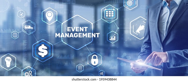 Businessman Pressing On Virtual Screen And Selecting Event Management