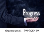 Businessman pressing an Progress concept button.