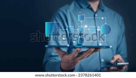 Businessman process management workflow. Step Scheme planning.