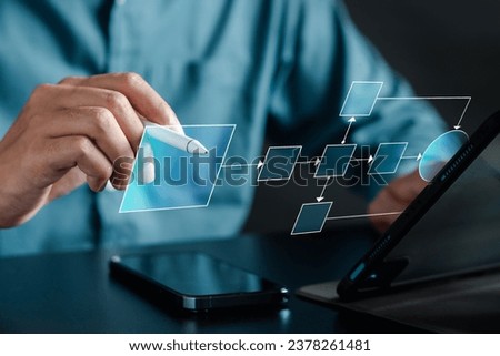 Businessman process management workflow. Step Scheme planning.