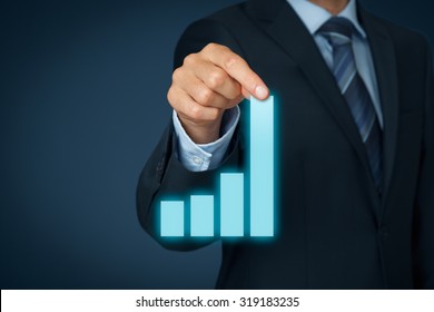 Businessman pull column of graph to improve business progress and success.