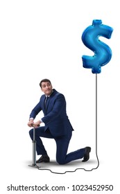 Businessman pumping dollar sign in business concept