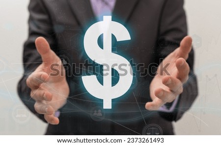 Businessman pushing button icon with dollar currency