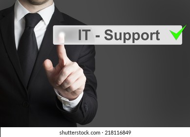 Businessman Pushing Button It Support