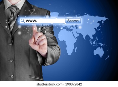 Businessman pushing virtual search bar - Shutterstock ID 190872842