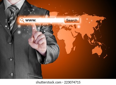 Businessman pushing virtual search bar - Shutterstock ID 223074715