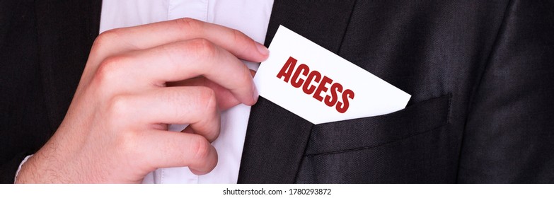 Businessman putting a card with text Access in the pocket - Powered by Shutterstock