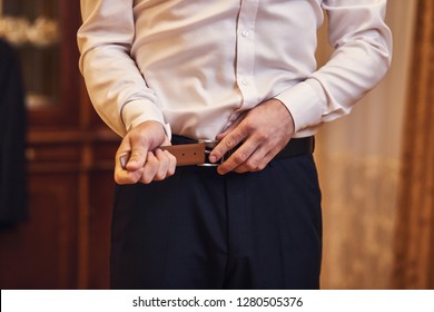 Businessman Putting On Belt Fashion Clothing Stock Photo 1280505376 