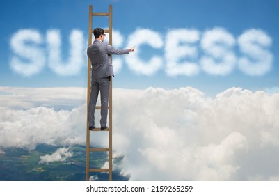Businessman reaching success with career ladder - Shutterstock ID 2159265259