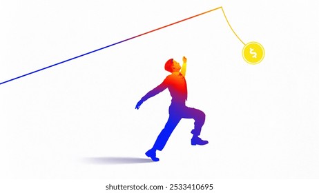 Businessman reaching towards dangling dollar symbol, representing the pursuit of financial success and achieving business goals. Contemporary art collage. Concept of business, motivation - Powered by Shutterstock