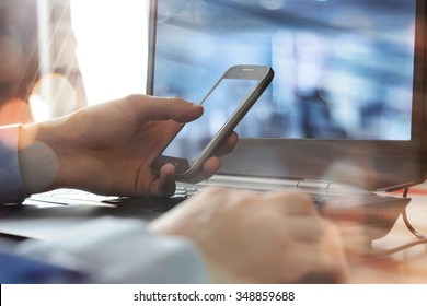 businessman reading text message on mobile phone 