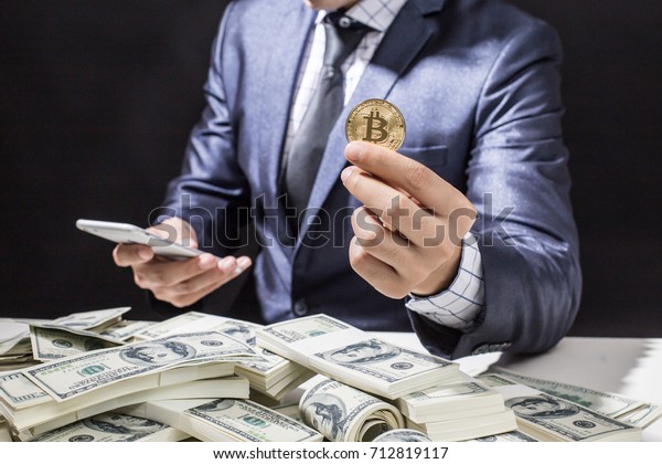 Businessman Receive Money Smartphone Businessman Holding Stock Photo - 