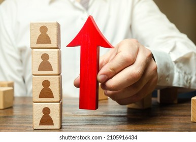 Businessman recruits new employees. Professional development and training, improvement of human resources. Boost morale. Promotion. Team building, teamwork cooperation. Employment. Personnel selection - Shutterstock ID 2105916434