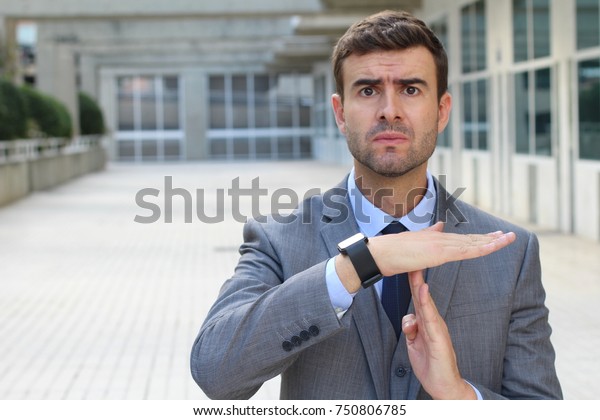 Businessman Requesting Break Hands Gesture Stock Photo (Edit Now) 750806785