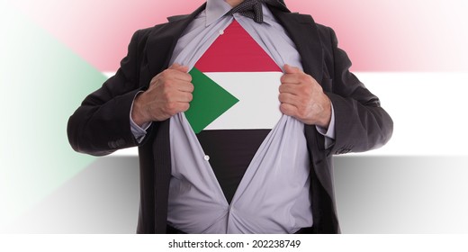 Businessman Rips Open His Shirt To Show His Sudan Flag T-shirt