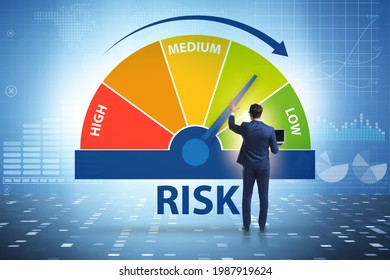 Businessman in risk metering and management concept - Shutterstock ID 1987919624