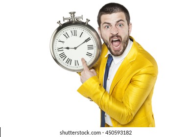 businessman screaming with anger at latecomers