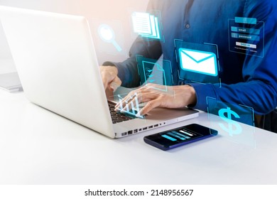 Businessman Searching And Verifying The Correctness Of Document Information.,Management Of Financial System Management And Customer Information Via Email.