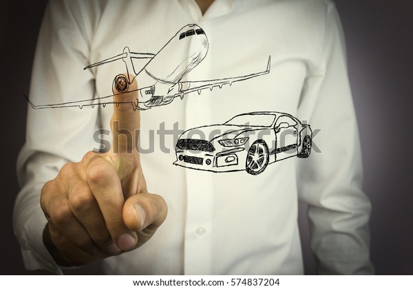 Businessman selecting\
means of\
transportation