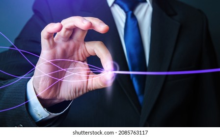 Businessman settles problems. Solving problems and conflicts. Settle things up. Building a single correct strategy. Interpretation. Making the right decision, compromise and unity. Simplification plan - Shutterstock ID 2085763117