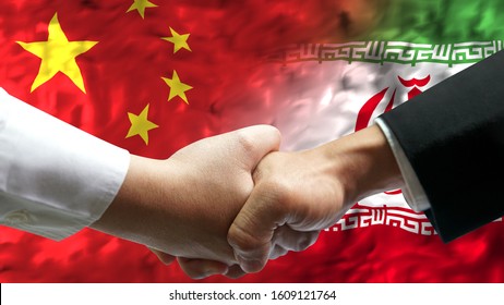 Businessman Shake Hand Over China And Iran Animation Waving Flag
