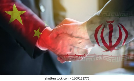 Businessman Shake Hand Over China And Iran Animation Waving Flag