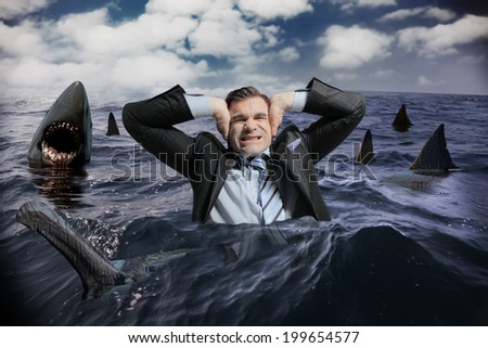 Businessman and sharks