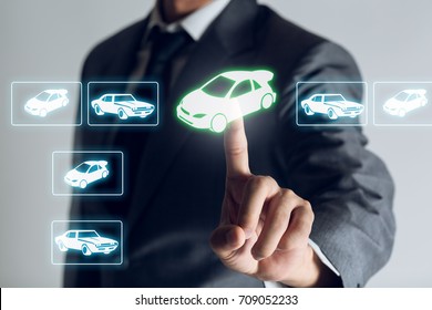 Businessman is shopping online to choose a cars to buy about internet of thing concept, Business background.