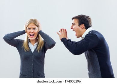 Businessman Is Shouting At His Colleague,Did You Hear Me?!