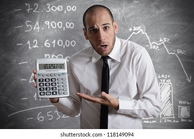 Businessman show negative number of tax and crisis - Powered by Shutterstock