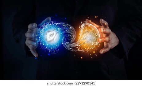 businessman show virtual graphic Global Internet connect Chatgpt Chat with AI, Artificial Intelligence. using command prompt for generates something, Futuristic technology transformation, Ai tech - Shutterstock ID 2291290141