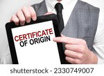 Businessman showing business concept on tablet standing in office CERTIFICATE OF ORIGIN