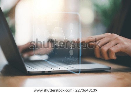 Businessman showing business process and workflow with virtual flowchart,planning and setting corporate growth goals ,Business Process Optimization ,Business solutions ,success strategy steps 