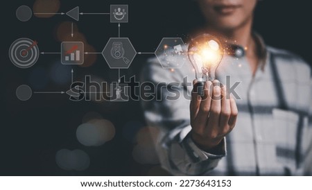 Businessman showing business process and workflow with virtual flowchart,planning and setting corporate growth goals ,Business Process Optimization ,Business solutions ,success strategy steps 