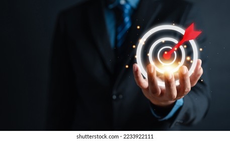 Businessman showing business target planning development leadership and customer target group, investment growth and success development, achivement, goal, strategy, finance concept. - Shutterstock ID 2233922111