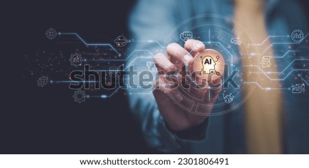 Businessman showing concept, connection,innovation development and artifacts too artificial intelligence ,AI , ideas and innovation ,Finding new solutions to solve business problems ,modern business

