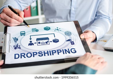 Businessman showing dropshipping concept on a clipboard