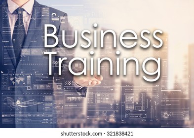 Businessman Showing Text By His Hand: Business Training