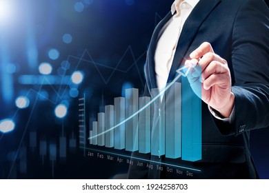 Businessman Showing Virtual Bar Chart With Digital Background