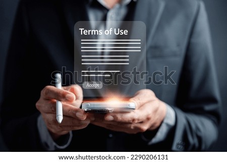 Businessman Sign Terms of use concept, reading terms and conditions of website or service before clicking button agree. Terms and conditions of contract Foto stock © 