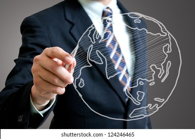 Businessman sketch global international world concept.