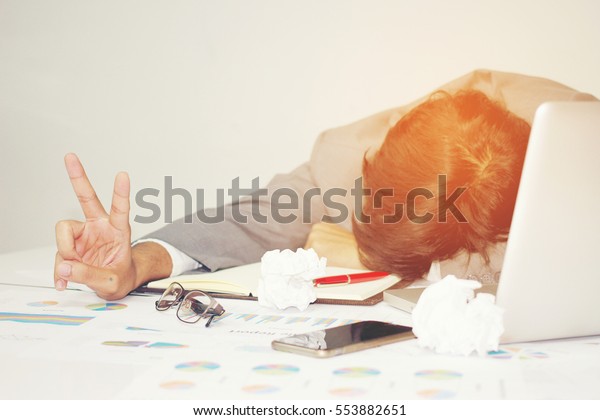 Businessman Sleeping His Desk Working Over Stock Photo 553882651 ...