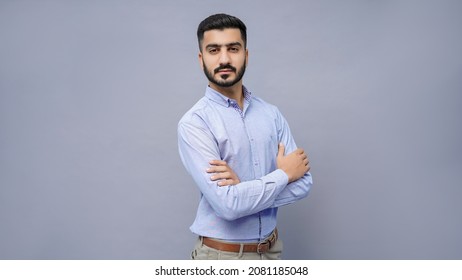 Businessman Standing In Blue Shirt With Hands Folded Indian Pakistani Model