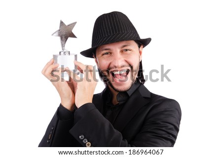 Businessman with star award isolated on white