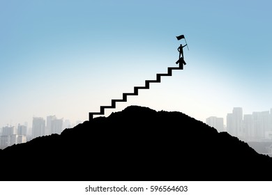 Businessman Stepping Up A Stairway, Success Concept