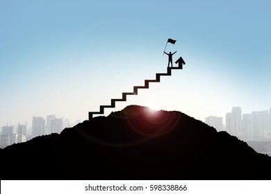 Businessman Stepping Up A Stairway, Success Concept