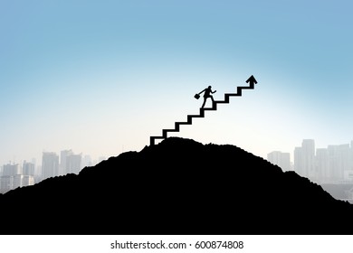 Businessman Stepping Up A Stairway, Success Concept