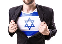 Businessman Stretching Suit With Israel On White Background